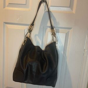 Dasein synthetic leather Black hobo shoulder bag with Bold gold tone hardwares
